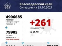 За последние сутки в Краснодарском крае зарегистрировали 261 случай заражения COVID-19